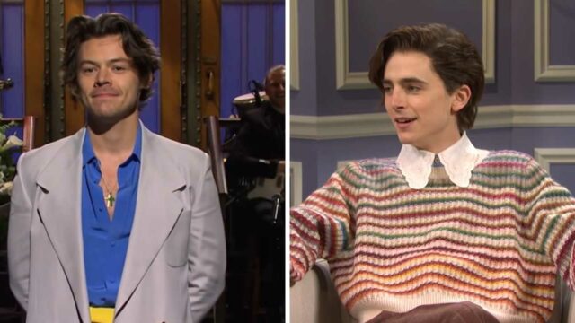 Timothée Chalamet imita Harry Styles abito asta